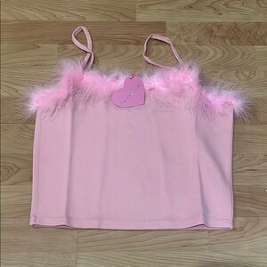‼️NWT‼️Dolls Kill X Sugar Thrillz Dream Fantasy Marabou Top Pink Feather Large